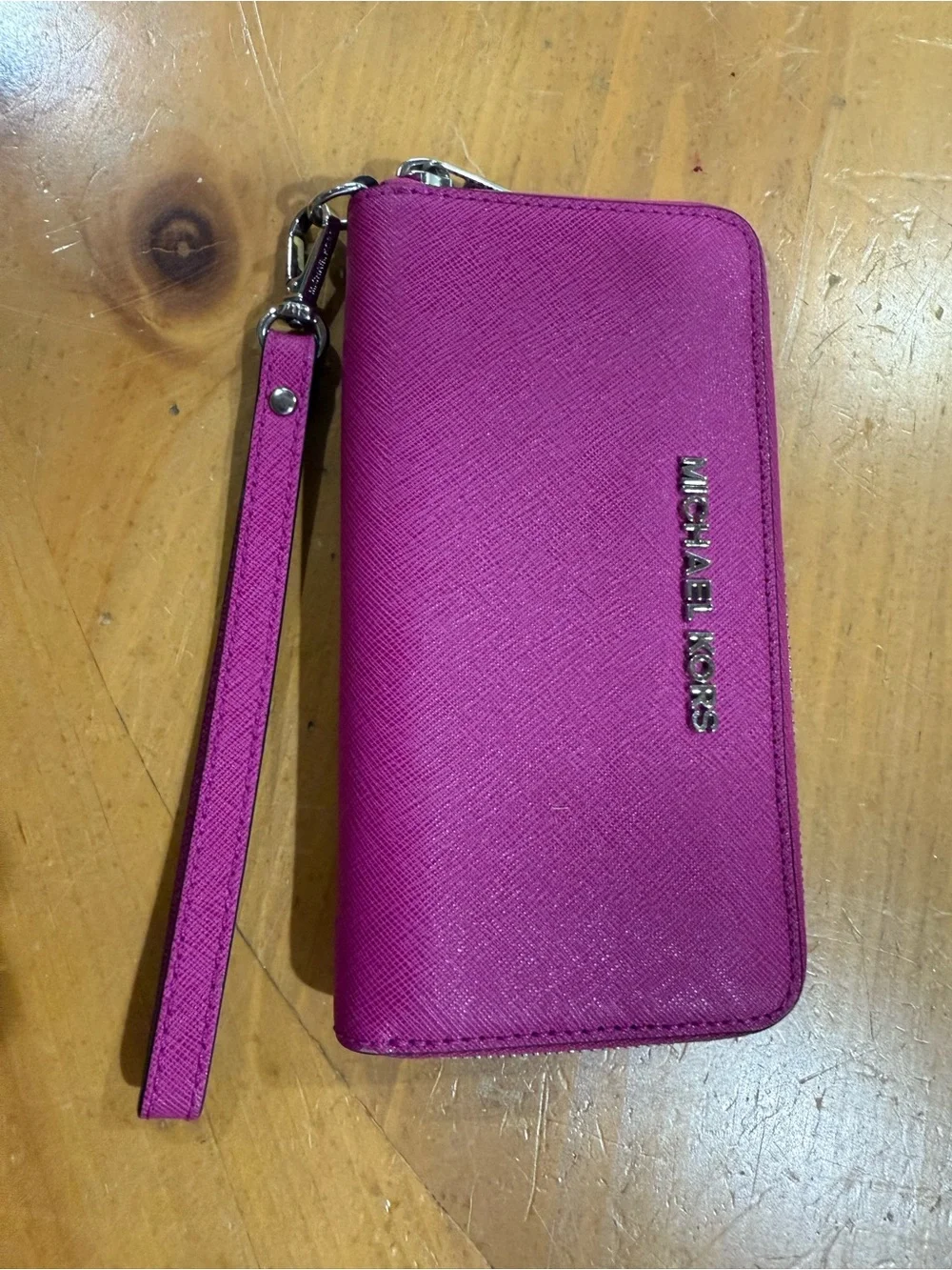 Michael Kors Magenta Saffiano Zip Wristlet